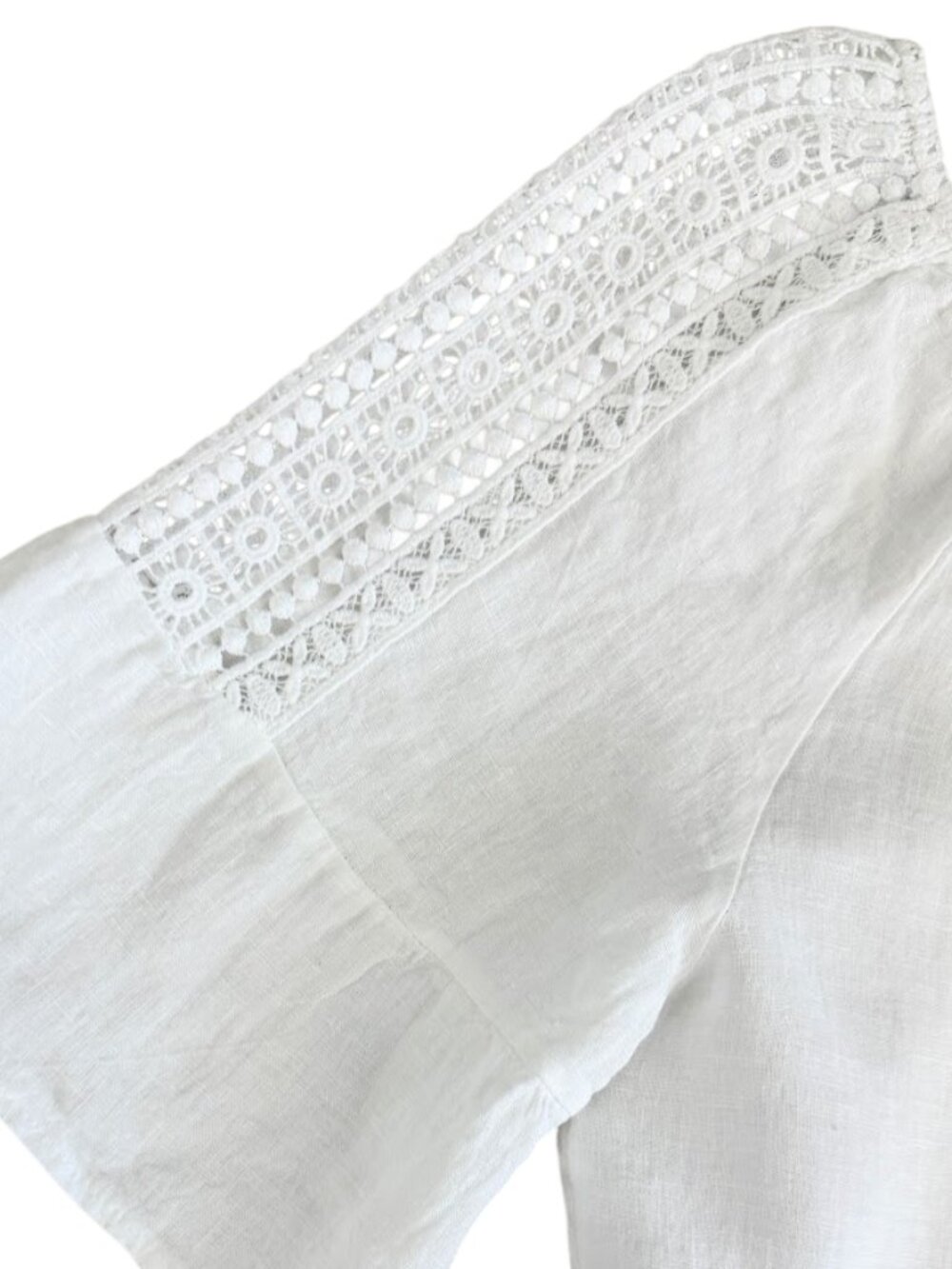 Terzo Millennio 100% Linen Made in Italy White Crochet Sleeve Boho Top L NWT - Picture 7 of 9
